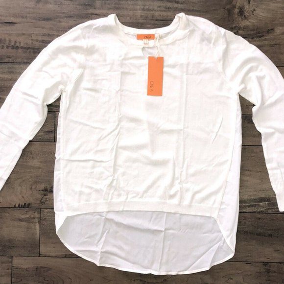 One A Blouse White Chiffon Keyhole Sweater Long - Picture 2 of 8